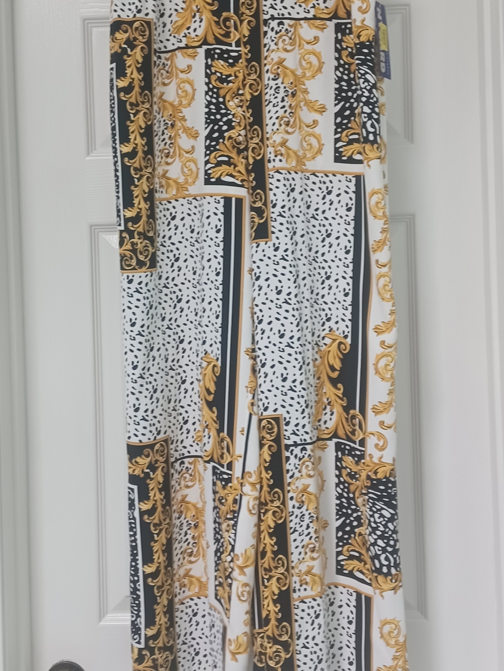 Peter Nygard White, Black & Gold Baroque Wide Leg Pants